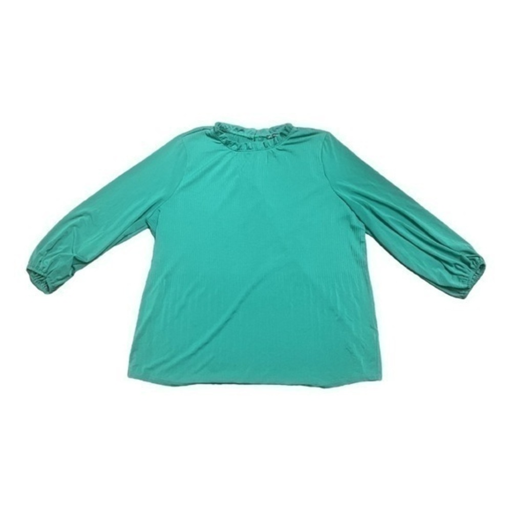 💚✔️Adrianna Papell Green long sleeve blouse with ruffles collar✔️💚